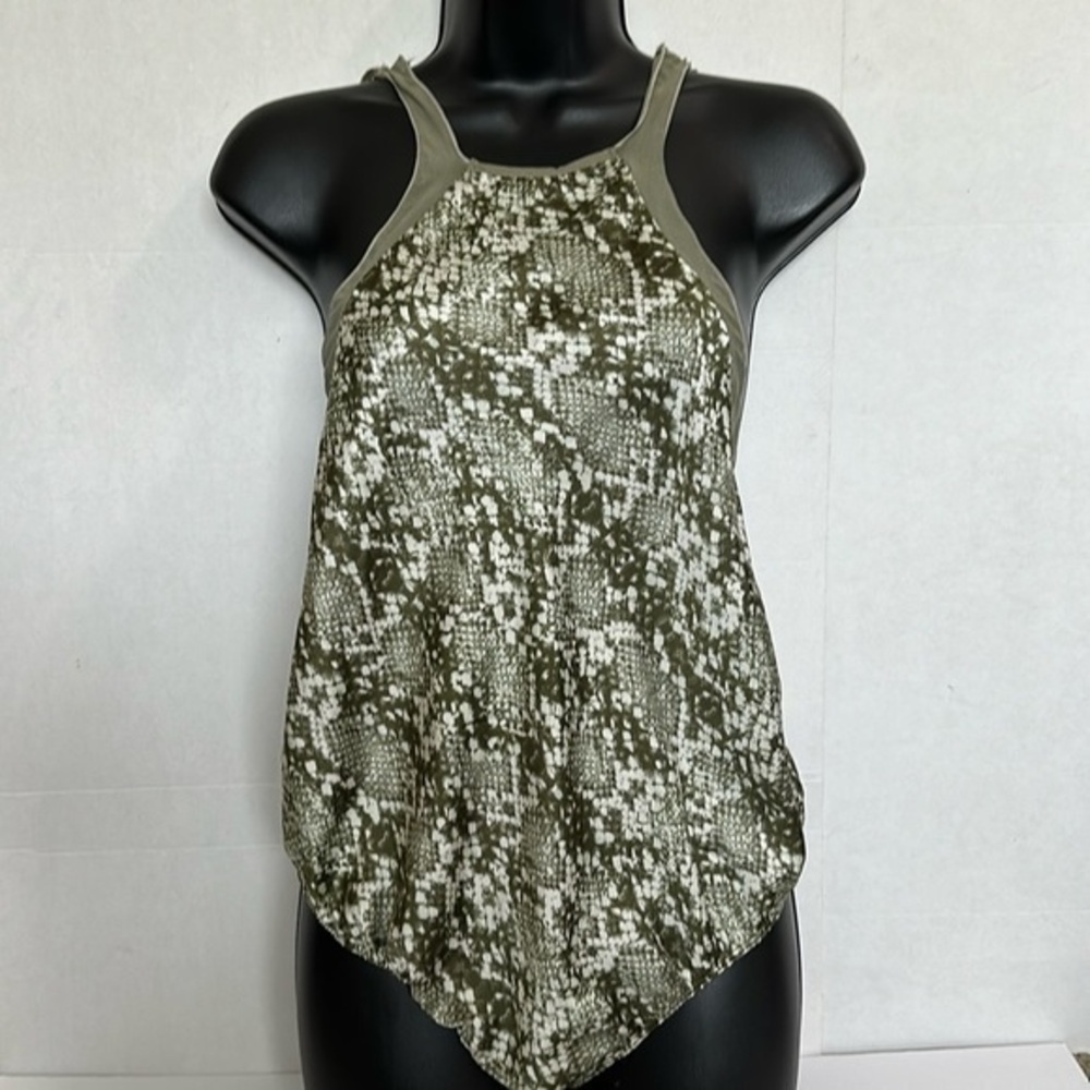 Free People Moss Green Nights Out Snakeskin Print Bodysuit BNWT Size S